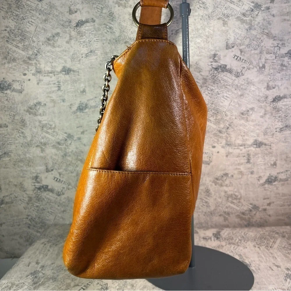 Vintage BCBGMAXAZRIA Large Leather Hobo Bag Chain Strap Slouchy Y2K Shoulder Bag